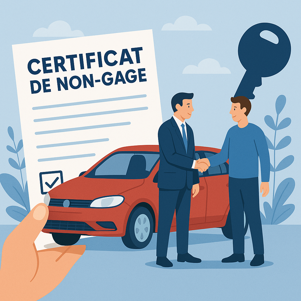 Illustration du certificat de non-gage et transaction automobile