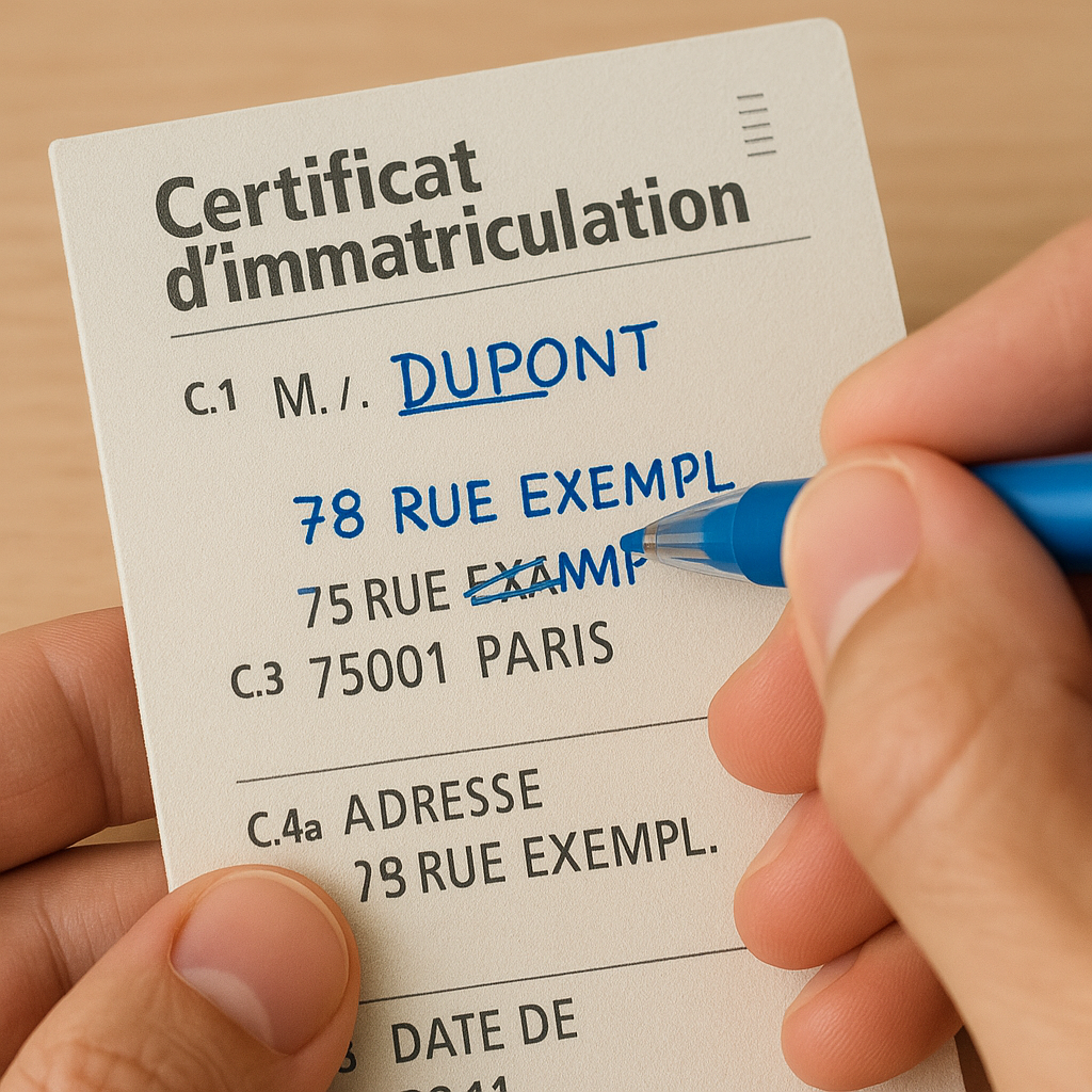 Processus de correction d'erreur sur une carte grise en ligne