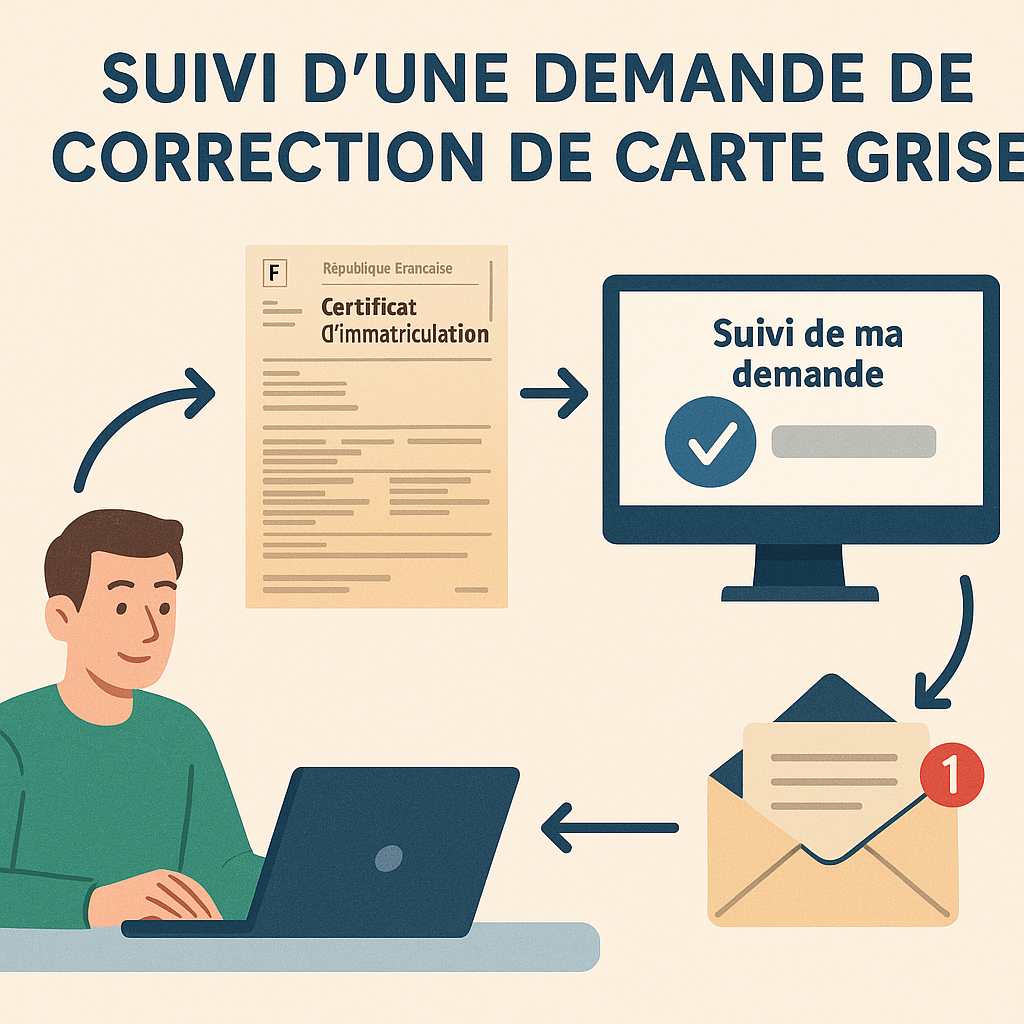Illustration du suivi d'une demande de correction de carte grise en ligne.