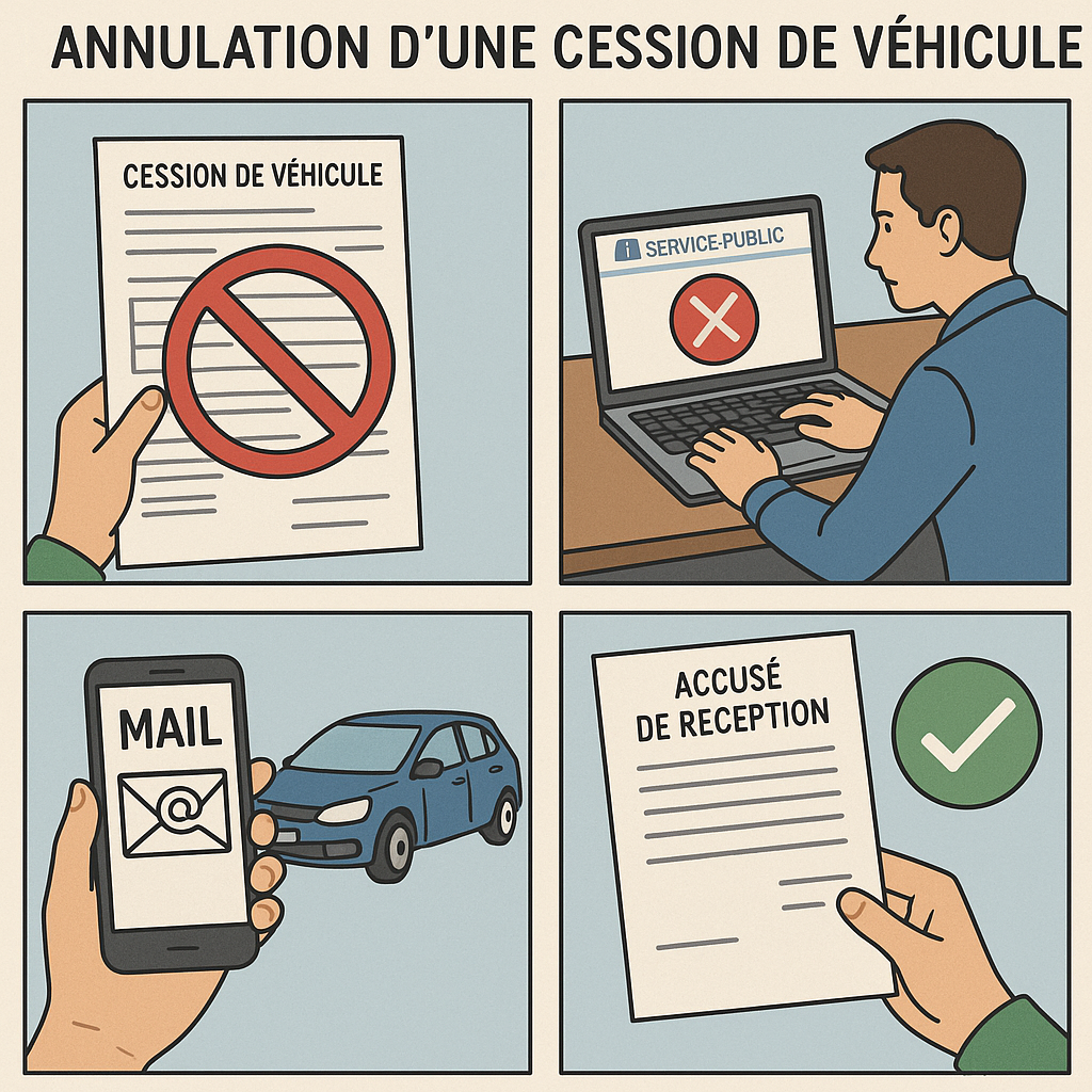 Illustration des étapes d'annulation d'une cession de véhicule